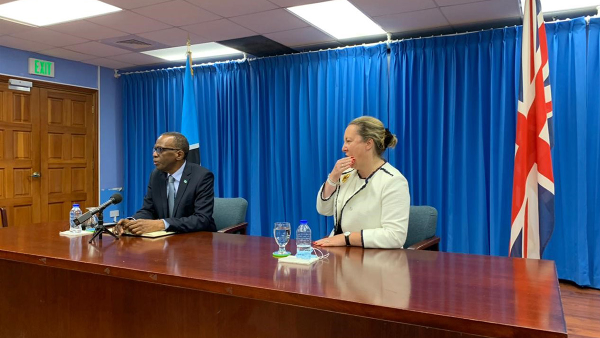UK Minister Anne-Marie Trevelyan with SLU PM Philip Pierre