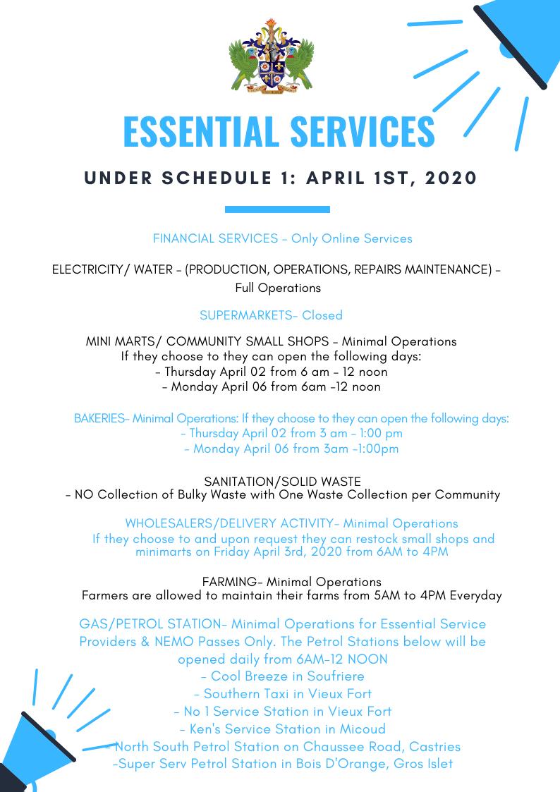 Essential Services - Under Schedule 1 